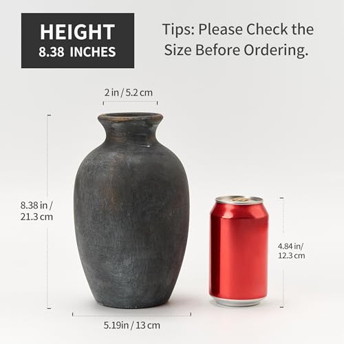 PORCER Ceramic Rustic Flower Vase, 8.38 Inch Vintage Pottery Home Decor, Farmhouse Terracotta Vase for Living Room, Table, Shelf, Mantel Decoration, Farmhouse - Black Bronze - color: Black Bronze- 8.38"