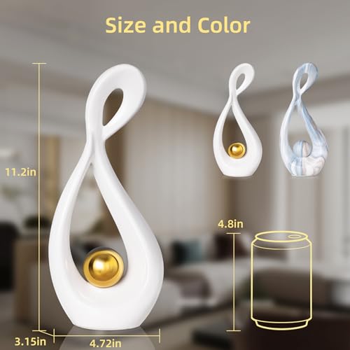 Modern Abstract Sculpture Home Decor, White and Gold Decor, Living Room Decoration Table Accessories, Table Art Ceramic Statue Decor, Centerpiece for Dining Room - color: White and Gold 1