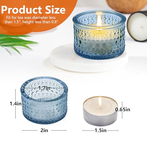 JOYIT Blue Votive Candle Holders Bulk Set of 12, Tealight Candle Holder for Wedding Table Centerpiece, Glass Small Candle Holders for Birthday Party, Valentine's Day, Home Decor (2''X 1.4'') - color: Embossed_blue