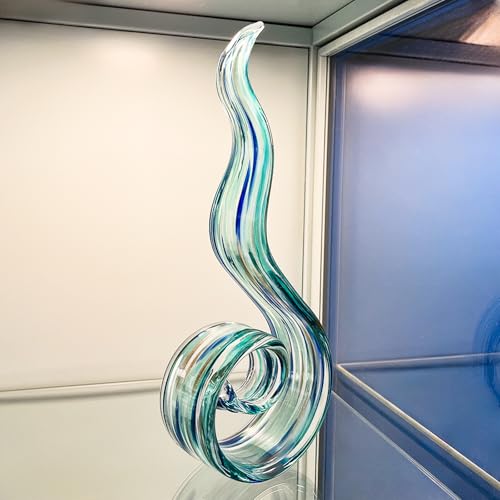 11.4" Tall Hand-Blown Glass Sculpture Murano-Style Sculpture Art Ornament Statue Figurines Home Decor Accent Piece Coastal Ocean Nautical Home Decor,Shelf,TV Stand,Tabletop Centerpieces,Wonderful Gift - color: Light Blue