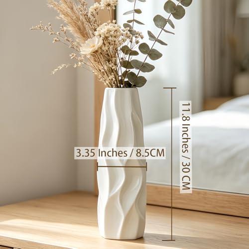 12 Inch White Vase Ceramic Flower Vase, Tall Vases for Pampas Grass, Home Decor, Modern Textured Vases for Living Room Decorations,Table Centerpieces,Shelf,Farmhouse Small Ceramic Vase - style: Shape 10