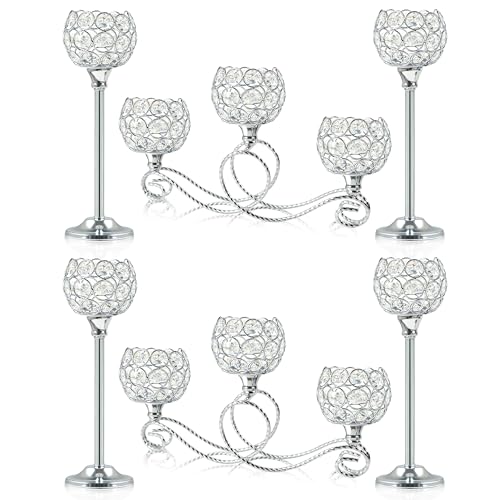 Silver Set of 6 Metal Crystal Tea Light Candle Holder, Elegant Wedding Table Centerpiece Candle Holder, Christmas Wishing Crystal Bowl Candle Holder Suitable for Wedding Party Living Room Decoration - color: Silver, size: Set of 6