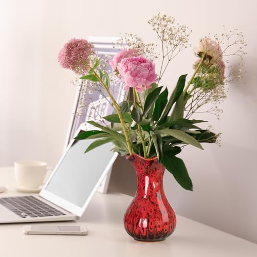 Ceramic Vase, Modern Small Vases for Home Decor, Elegant Flower Vase Centerpiece for Tables, Office Desk, Room Decor, Fit for Housewarming, Wedding, Birthday (Red) - color: Red