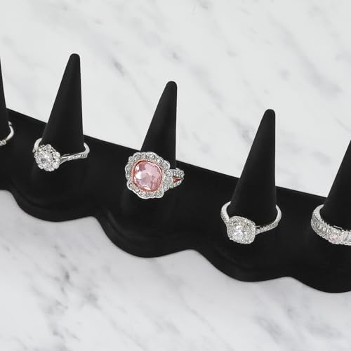 KUKUVR Velvet Ring Display Stand, Finger Jewelry Organizer for Retail Show, Personal Vanity, and Travel – Black Ring Holder for Engagement Rings, Wedding Bands, and Fashion Jewelry (Black 5 Fingers) - color: Black 5 Fingers