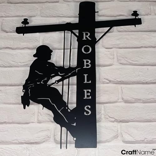 Personalized US Lineman Metal Led Sign, Custom Electric Pole Climber Wall Art, Custom Name Lineman Gift for Electrician, Dad, Son, Husband, Housewarming Gifts New Home - color: 01 Lineman