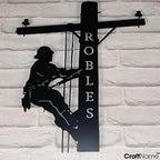 Personalized US Lineman Metal Led Sign, Custom Electric Pole Climber Wall Art, Custom Name Lineman Gift for Electrician, Dad, Son, Husband, Housewarming Gifts New Home - color: 01 Lineman