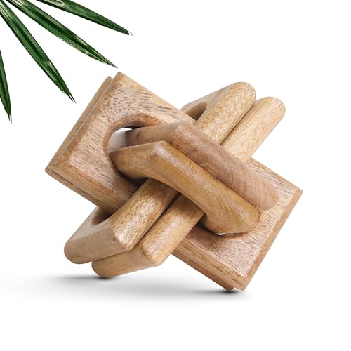 Boho Wooden Chain Links Decorative Object for Coffee Table & Shelf | Handmade Mango Wood Knot Sculpture Rustic Modern Arch Décor for Living Room, Entryway, Console, Office Home Accent (Natural) - color: Natural