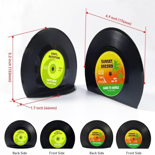 Modern Bookends for Shelves,Retro Vinyl Record Bookends - Vintage Music Decor Bookend Set, Unique Decorative Book Stopper for Home Office & Gifts for Music Lovers(Sunset) - color: Sunset