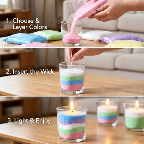 Sukh Candle Sand and Wicks - 430G(0.94lb) Sand Candles with Wicks Green, White, Pink, Blue, Purple Refillable Candle for Weddings, Parties - color: Mixed Colours 2