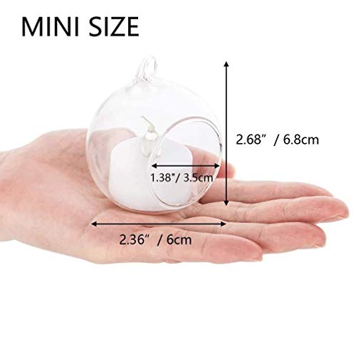 Sziqiqi Hanging Glass Globes Orbs Tea Light Candle Holders with Flameless LED Tealight for Wedding Ornaments, Wedding Birthday Christmas Party Centerpiece Accessory 2.36inch 100pcs +8 Extra - color: With Led, size: 108pcs