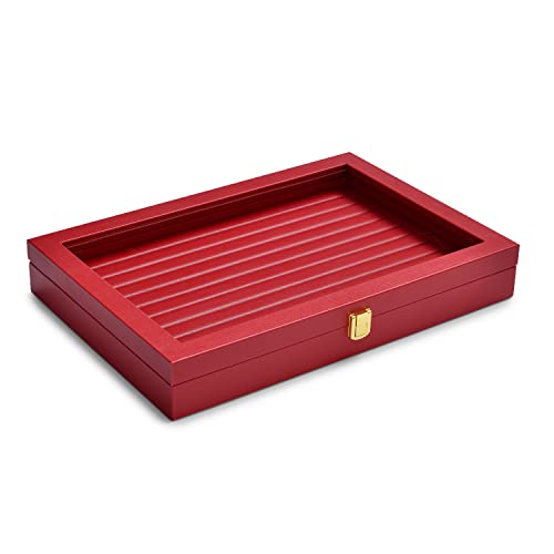 Oirlv Luxury Leather Rings Earrings Organizer Tray with Clear Lid Jewelry Display Box with Acrylic Lid Stackable Jewelry Box Drawer Inserts - color: Red, size: 10 Slot
