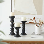 SWALLOWLIVING Rustic Farmhouse Wood Pillar Candle Holder Set of 3 for Candlestick, Black - color: Black