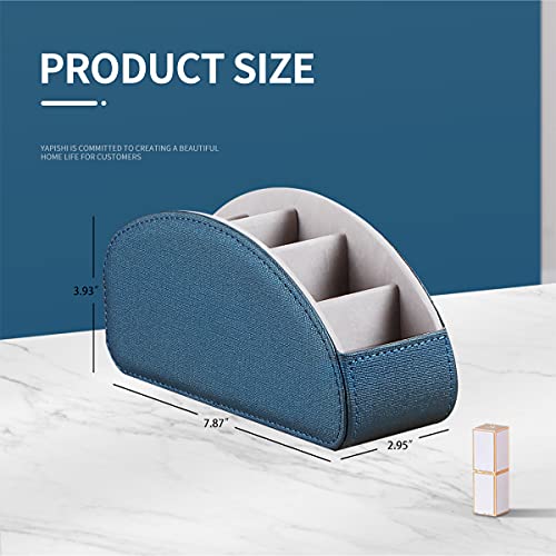Remote Control Holder Leather TV Remote Caddy for Table, 5 Compartments Nightstand Organizer for Bedroom Accessories/Bedside Remotes/Media Controllers/Office Supplies, Decorations for Living Room - color: Blue, size: Small