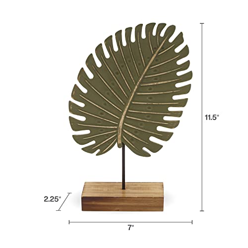 Elements 7x2.25x11.5 Inch Metal Green Leaf Tabletop Decor