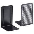 Acrimet Metal Bookends, Non-Skid Book Stand for Shelves, Heavy Duty Book Stopper, 6-7/8" H x 4" W x 4-1/2“ D, (Black Bookends with Silver Design), 1 Pair - color: Black Bookend With Silver Design, size: 10 cm X 11,5 cm X 17,5 cm