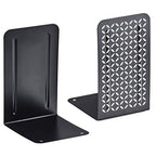 Acrimet Metal Bookends, Non-Skid Book Stand for Shelves, Heavy Duty Book Stopper, 6-7/8" H x 4" W x 4-1/2“ D, (Black Bookends with Silver Design), 1 Pair - color: Black Bookend With Silver Design, size: 10 cm X 11,5 cm X 17,5 cm