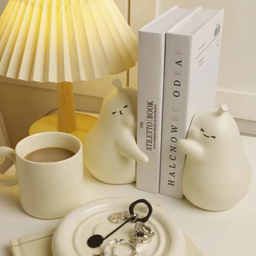 Linxia Pear Bookends Vanilla White Ceramic Creative Bookends for Shelves Book Holder Stopper for Books/Movies/CDs/Video Games (1 Pairs) Hug Style - color: Vanilla, size: Hug style