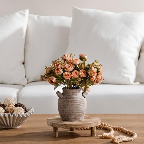 Vanselia Ceramic Flower Vase Home Decor - Farmhouse Table Vases with Handle Living Room Decoration Vintage Decorative Aesthetic for Shelf Coffee Dining Desk House Bookshelf Fireplace (6" Rustic) - color: 6" Retro