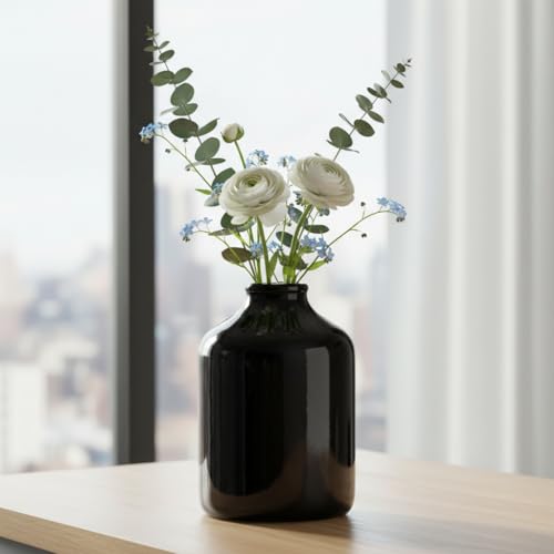 Sunddo Black Ceramic Vase - 7 Inch Modern Flower Vase for Pampas Grass, Minimalist Decorative Vases for Centerpieces, End Table, Wedding, Dining Table Decor, Bookshelf Decor - color: Black, size: 7 inch