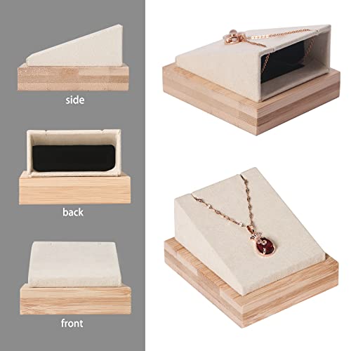 Julysky Bamboo 4 Pcs Necklace Pendant Display Stand for Show Jewelry Holder for Selling Necklace Organizer (beige velvet)
