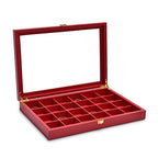 Oirlv Luxury Leather 24 Grid Jewelry Tray with Transparent Lid Earrings Rings Organizer Box Stackable Jewelry Box Drawer Inserts Women Gift - color: Red, size: 24 Grid