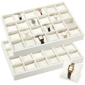 Henoyso 2 Pieces 24 Grid Velvet Watch Tray Jewelry Organizer Stackable Watch Bracelet Bangle Display Holder Adjustable Pillow(Beige) - color: Beige, size: 24 Grid