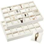 Henoyso 2 Pieces 24 Grid Velvet Watch Tray Jewelry Organizer Stackable Watch Bracelet Bangle Display Holder Adjustable Pillow(Beige) - color: Beige, size: 24 Grid