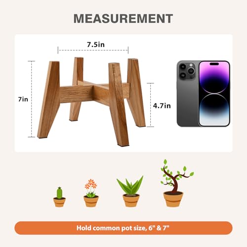 RAINBLELAND Wood Plant Stand Indoor (Set of 2) – 7 Inch Acacia Wood Plant Holder Stand for Pots, Small Mid Century Modern Planter Stand, 6 Inch Height Elevated Wooden Plant Stand (Stand Only) - color: 7" acacia wood