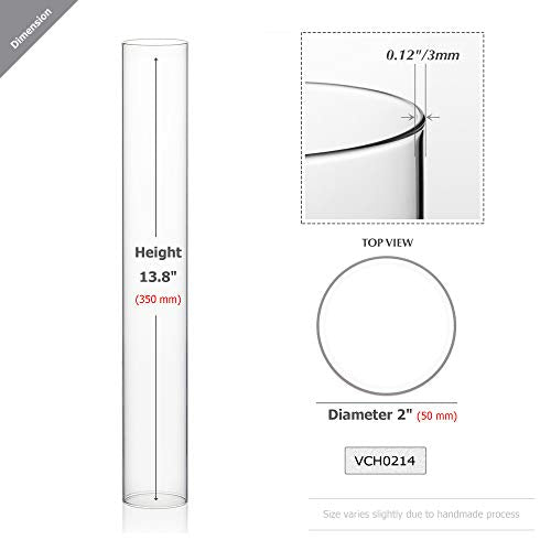 WGVI Hurricane Candle Holder Sleeve, Wide 2", Height 14", Clear Glass Cylinder Candleholder, Chimney Tube, Open Ended Candle Shade, 1 Piece - size: 2"x14"H