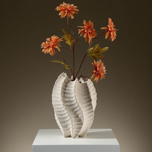 Ceramic Coastal Vase for Flowers, Large Off White Decorative Piece, Modern Styling for Home or Office