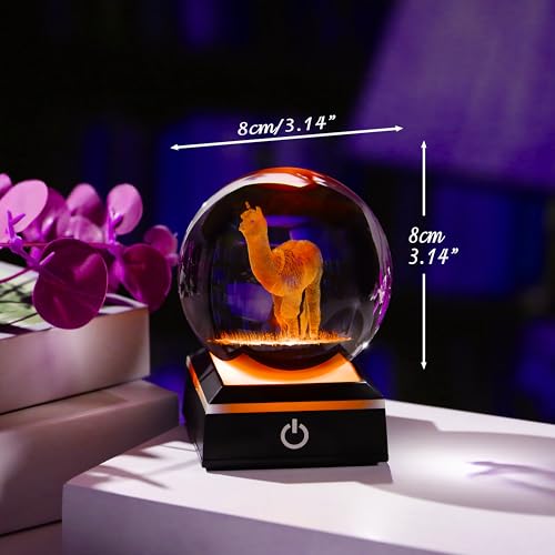 Llama Gifts for Women 3D Crystal Ball with 7-Color Changing Base - Llama Stuff Statue Home Decor - Glass Llama Figurine for Shelf Desk Office or Bedroom - style: Llama gifts