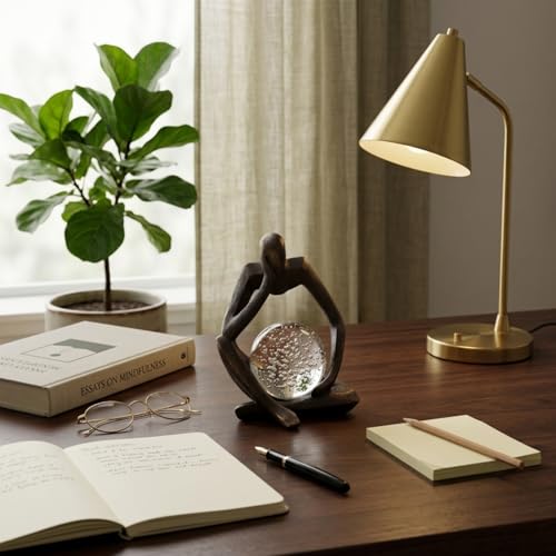 Lucky Crystal Ball Thinker Statue – Abstract Resin Figurine with Bronze Finish, Modern Home & Office Decor Sculpture Symbolizing Luck and Clarity, Artistic Gift for Men & Women