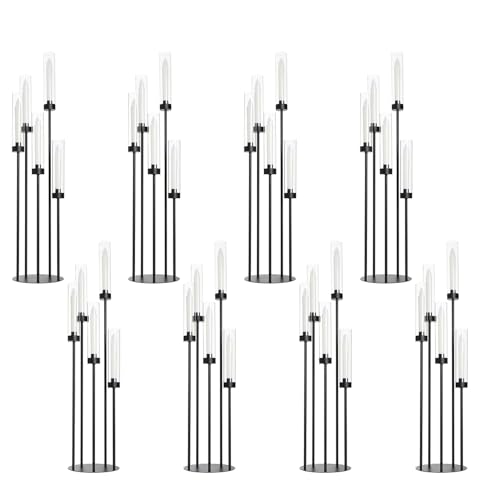 39.8''Matte Black Candle Holder with Acrylic Shades Tall 5 Arm Candelabra Black Table Centerpiece 8PCS for Wedding Living Dining Room Fireplace Decoration Fit 0.98''LED Taper Candle - color: Black, size: 8pcs