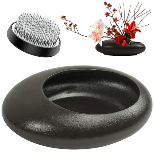 Flower Frog Vase Kit, Ikebana Floral Arrangement Ceramic Water Drop Pot Flower Arrangement Vase Kit (Dark Brown Large Size) - color: Dark Brown Large Size