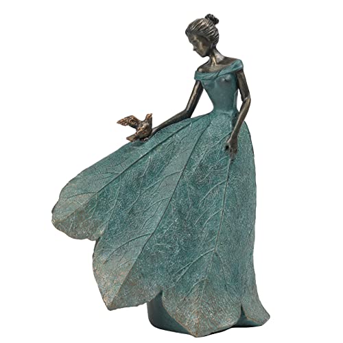 Guichifun Fairy Statue Collection Home Decoration - Leaf Angel Girls Resin Home Garden Decor for Outside or Inside Rustic Fairy Garden Outdoor Yard Figurines Gifts for Women 8.5 x 5.25 x 12 Inch - color: Green-bird, size: Large