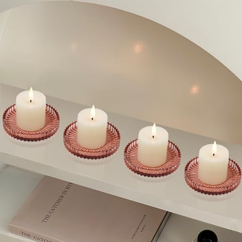 Vixdonos 3.8 Inch Glass Pillar Candle Holder Set Pack 2 Gear Round Plate Serrated Candle Stand for Table Centerpieces,Party, Wedding and Home Decor - color: Reddish Brown