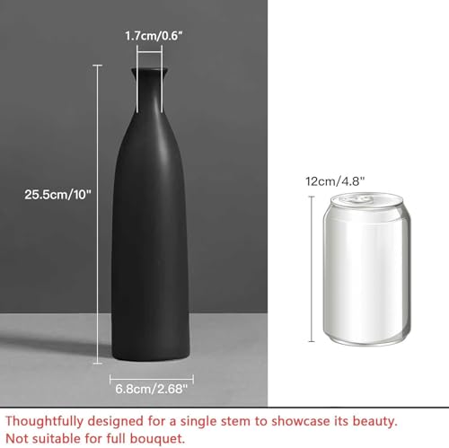 10 Inch Matte Black Ceramic Flower Vase, Minimalist Decorative Modern Vase for Pampas Grass, Table, Bookshelf, Mantel, and Entryway Home Decor - color: Black, size: Small