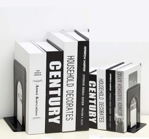 WENDIN 3 Pairs Bookends Metal Nonskid Bookends Economy Universal Book Ends Heavy Duty Bookshelves Organizer Office (Black-B)