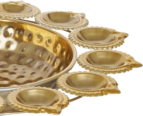 Diya Shape Decorative Urli Bowl for Home Metal Handcrafted for Floating Flowers and Tea Light Candles Home,Office and Table Decor| (Gold Polish urli Bowl 12 inch)