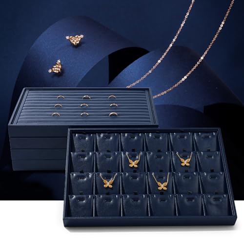 12 Grids PU Leather Jewelry Trays Bracelets Tray Stackable Jewelry Organizer Trays for Drawer Bracelet Holder For Bracelet Bangle Earrings Watches Storage (Blue) - color: Blue, size: 12 Grid