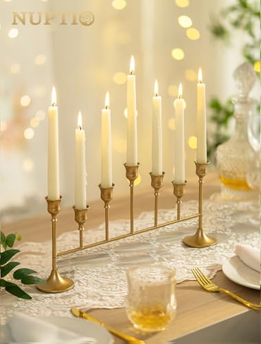 NUPTIO Taper Candle Holders for Fireplace: Gold Candlestick Holder for Candle Sticks - Long Candelabra for Christmas Birthday Party Table Centerpiece Set of 2 - color: Gold, size: 2 pcs