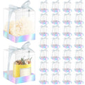 Cunno 36 Set 3.5 x 3.5 x 4.3 in Candle Gift Package Valentine's Transparent Box 4-18 oz Handmade Tealight Candle Holder Paper Bottom Ribbon for Wedding Baby Shower Party Mug(Silver) - color: Silver