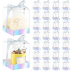 Cunno 36 Set 3.5 x 3.5 x 4.3 in Candle Gift Package Valentine's Transparent Box 4-18 oz Handmade Tealight Candle Holder Paper Bottom Ribbon for Wedding Baby Shower Party Mug(Silver) - color: Silver