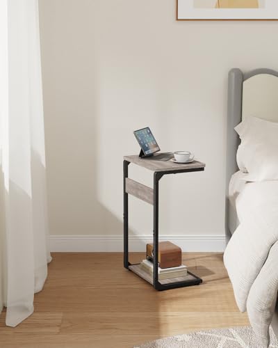 Small End Tables, Nightstand Set of 2, C Shaped Couch Side Table, Sofa TV Tray Table, Night Stand, Nightstands for Bedroom, Bedside, Living Room ET-YB-GYW2 - color: Greige