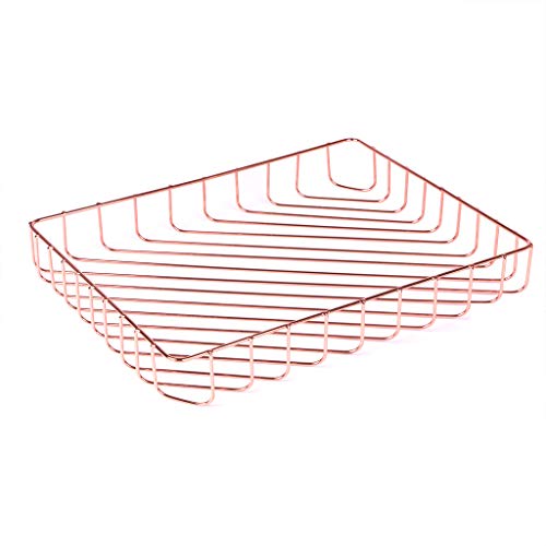 Rose Gold File Organizer for Desk Letter Size Desk Paper Organizer Trays Large Capacity Metal File Organizer Paper Tray Wire Basket Bins for Office Desktop,12.5" x 9.4" x 1.9" - color: Rose Gold
