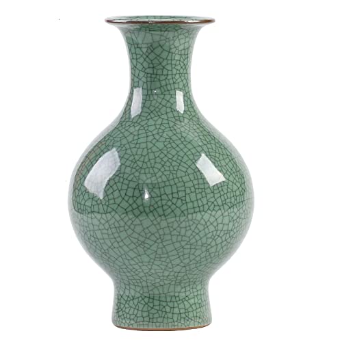 11.2Inches Chinese Ceramic Art Handmade Antique ice Crack Glaze Chinese vases Big China Porcelain Flower Bottle Green Vase for Flowers Home Decoration - color: Green02