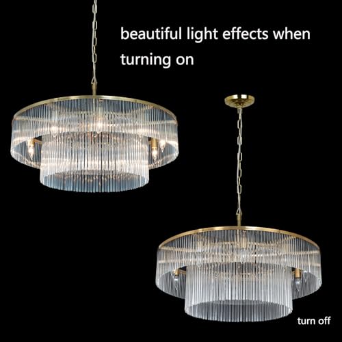 Contemporary Brass Dining Room Chandelier 2 Tier Crystal Glass Chandeliers Lighting Light Fixture Ceiling Entryway Bedroom Kitchen Entryway 10 Lights Round 32" - size: Medium Brass (32" x 70")