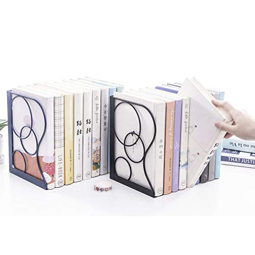 Adjustable Bookends Metal Book Ends for Heavy Book Holder Heavy Duty Bookends Nonskid Bookcase Desktop Book Organizer Binder Holder - color: Black-round