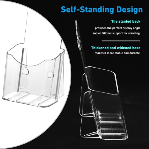 xydstay Brochure Holder 4x9 Inches Slant Back Design, Clear Display Stand, Plastic Table Stand Sign Holder,Pamphlet Holder Flyer Holder, Acrylic Display Stand, Acrylic Table Signs Plastic Paper Holder for Office, Home, Store, 4 Pack