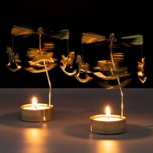 Spinning Candle Holder, Gold Tea Lights Candle Holder Carousel Candle Spinner, Rotating Metal Candle Holders for Table Centerpiece Carousel Tealight Holder for Christmas Festival Home Decor - color: Carousel